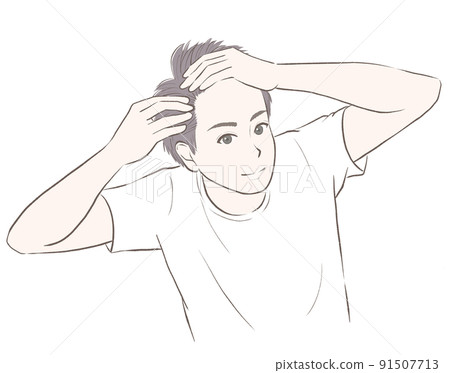 梳理頭髮並檢查髮際線的男人 梳理頭髮並檢查髮際線的男人 91507713
