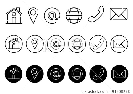 Contact icon set for web and mobile. Button Communication set. Outline style vector illustration Contact icon set for web and mobile. Button Communication set. Outline style vector illustration 91508238