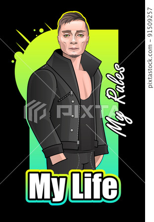 Portrait of a handsome guy. Avatar of a young man. Colorful portrait. Vector flat 91509257