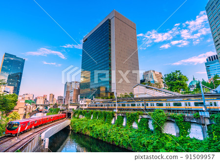 Tokyo cityscape in Japan I want to see Ochanomizu Station and Tokyo Metro Marunouchi Line new model 2000 series that run on the ground section 91509957