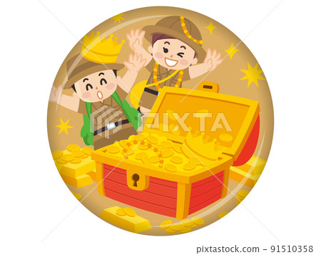 Boy Scout Adventure Outdoors, a child of an expedition who discovered a treasure chest Boy Scout Adventure Outdoors, a child of an expedition who discovered a treasure chest 91510358