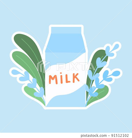 A pack of milk in the grass. sticker. Milk day. Flat illustration. Vector A pack of milk in the grass. sticker. Milk day. Flat illustration. Vector 91512102