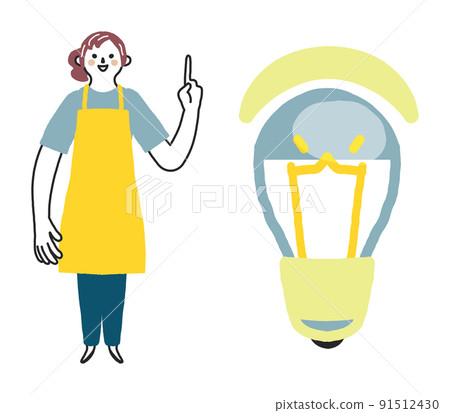 Female staff in a yellow apron to inform you of power saving Illustration material 91512430