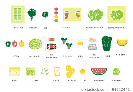 Vegetable and fruit set sold in a large refrigerator for vegetables in a supermarket Illustration material 91512441