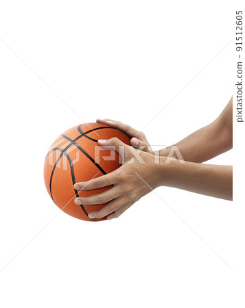 Hand and basketball isolated on white background 91512605