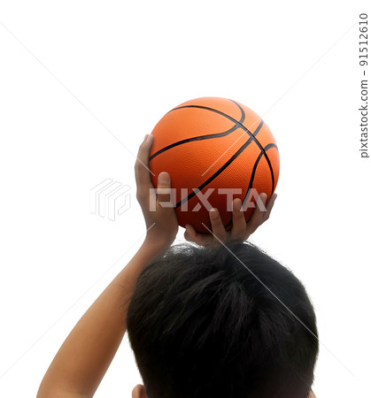 Hand and basketball isolated on white background 91512610