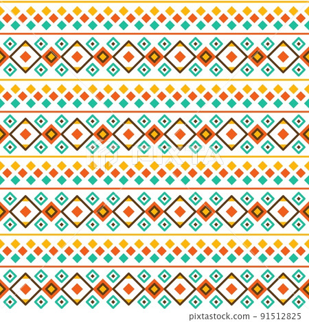 Indian pattern. Native American or Aztec art. Indigenous ethnic tribal print design. Ornament with colorful rhombus. Modern culture primitive geometric elements. Vector seamless background Indian pattern. Native American or Aztec art. Indigenous ethnic tribal print design. Ornament with colorful rhombus. Modern culture primitive geometric elements. Vector seamless background 91512825