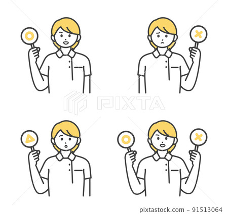 Illustration material with a medical worker holding a triangle tag Illustration material with a medical worker holding a triangle tag 91513064