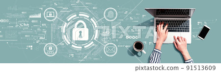 Internet network security concept with person using laptop Internet network security concept with person using laptop 91513609
