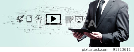 Webinar concept with businessman holding a tablet Webinar concept with businessman holding a tablet 91513611