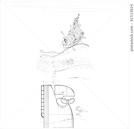 Crew in a sinking ship pile high in a life boat Crew in a sinking ship pile high in a life boat 91513624