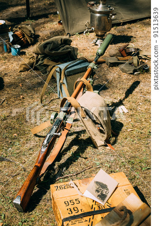 Old soviet russian rifle mosin nagant model 91 38. model 91 cossack receiver with m44 rear sight m 1944 stock and hand guard. rifle with 91 receiver and grenade launcher 91513639