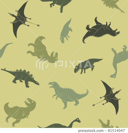 Dino Seamless Pattern, Cute Cartoon Dinosaurs Doodles Vector Illustration 91514047