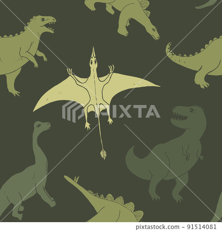 Dino Seamless Pattern, Cute Cartoon Dinosaurs Doodles Vector Illustration Dino Seamless Pattern, Cute Cartoon Dinosaurs Doodles Vector Illustration 91514081