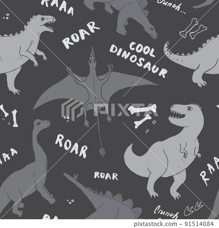 Dino Seamless Pattern, Cute Cartoon Dinosaurs Doodles Vector Illustration Dino Seamless Pattern, Cute Cartoon Dinosaurs Doodles Vector Illustration 91514084
