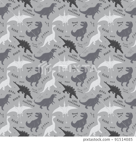 Dino Seamless Pattern, Cute Cartoon Dinosaurs Doodles Vector Illustration Dino Seamless Pattern, Cute Cartoon Dinosaurs Doodles Vector Illustration 91514085