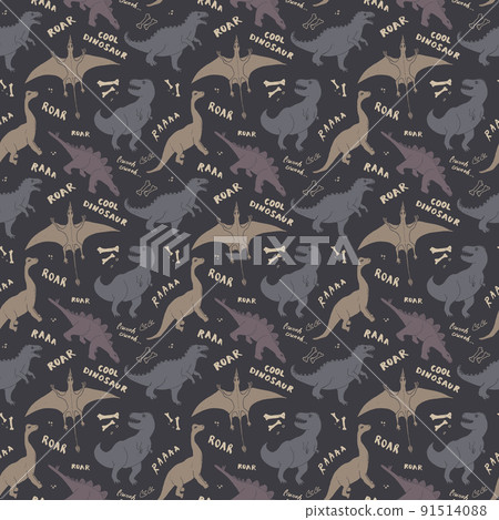Dino Seamless Pattern, Cute Cartoon Dinosaurs Doodles Vector Illustration Dino Seamless Pattern, Cute Cartoon Dinosaurs Doodles Vector Illustration 91514088