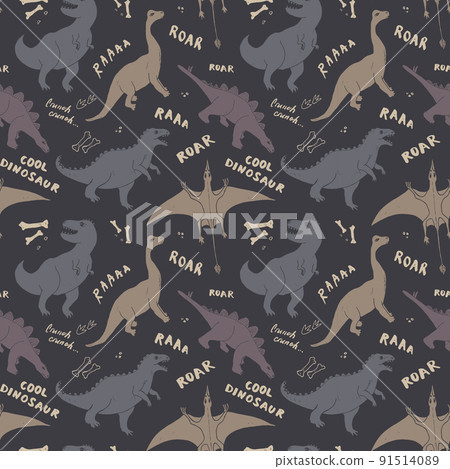Dino Seamless Pattern, Cute Cartoon Dinosaurs Doodles Vector Illustration Dino Seamless Pattern, Cute Cartoon Dinosaurs Doodles Vector Illustration 91514089