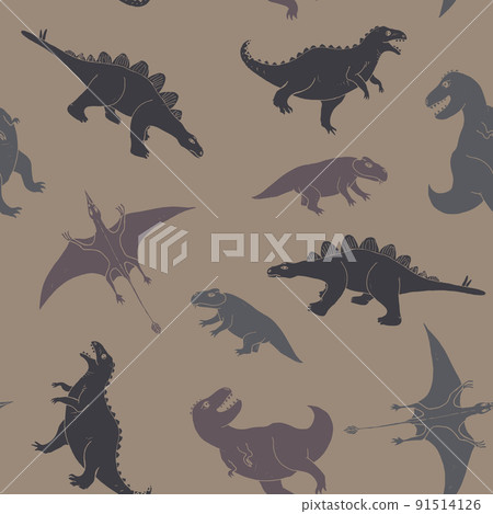 Dino Seamless Pattern, Cute Cartoon Dinosaurs Doodles Vector Illustration Dino Seamless Pattern, Cute Cartoon Dinosaurs Doodles Vector Illustration 91514126