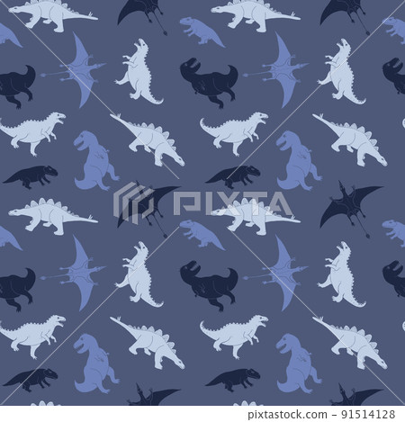 Dino Seamless Pattern, Cute Cartoon Dinosaurs Doodles Vector Illustration 91514128
