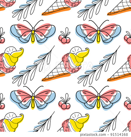 contour and spot seamless pattern, a set of summer sweets contour and spot seamless pattern, a set of summer sweets 91514168