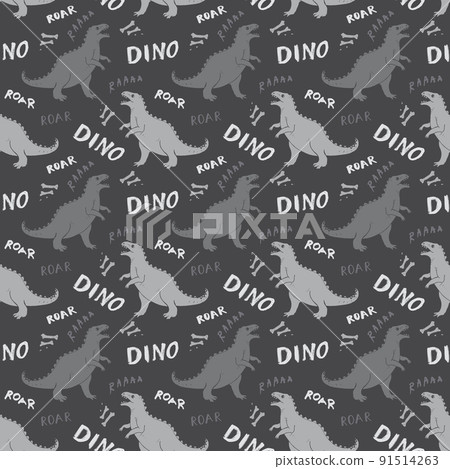 Dino Seamless Pattern, Cute Cartoon Dinosaurs Doodles Vector Illustration 91514263