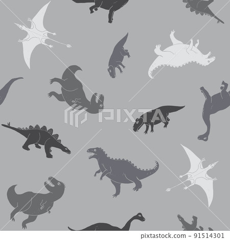 Dino Seamless Pattern, Cute Cartoon Dinosaurs Doodles Vector Illustration 91514301