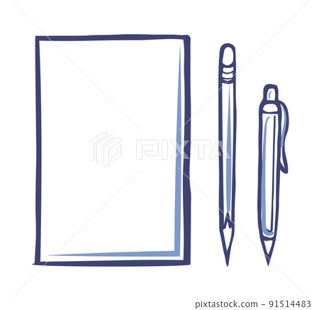 Office Paper Icon and Sharp Pencil Pen Isolated 91514483