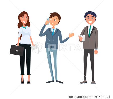 Man Meeting with Businesswoman and Businessman Man Meeting with Businesswoman and Businessman 91514491