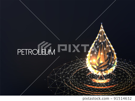 Concept of oil industry with gold petroleum drop in futuristic style on black backgound 91514632