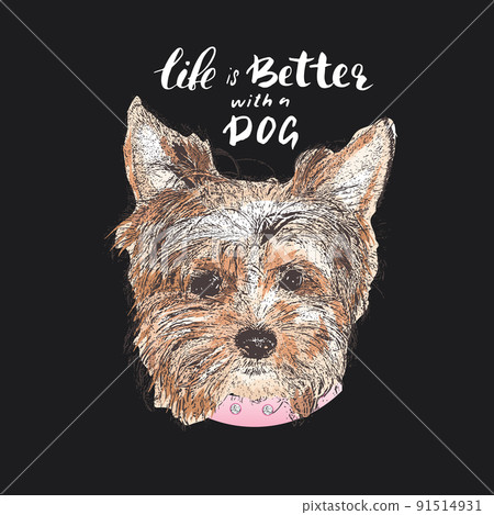 Yorkshire Terrier portrait, Cute dog with lettering quote. Vector illustration Yorkshire Terrier portrait, Cute dog with lettering quote. Vector illustration 91514931