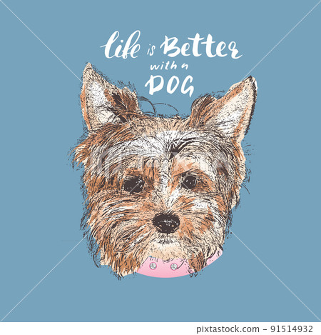 Yorkshire Terrier portrait, Cute dog with lettering quote. Vector illustration Yorkshire Terrier portrait, Cute dog with lettering quote. Vector illustration 91514932