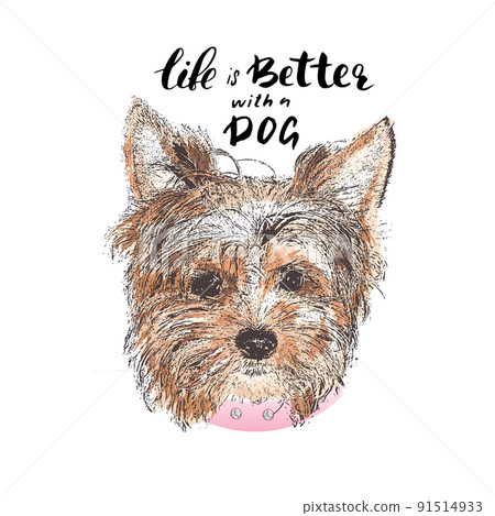 Yorkshire Terrier portrait, Cute dog with lettering quote. Vector illustration Yorkshire Terrier portrait, Cute dog with lettering quote. Vector illustration 91514933
