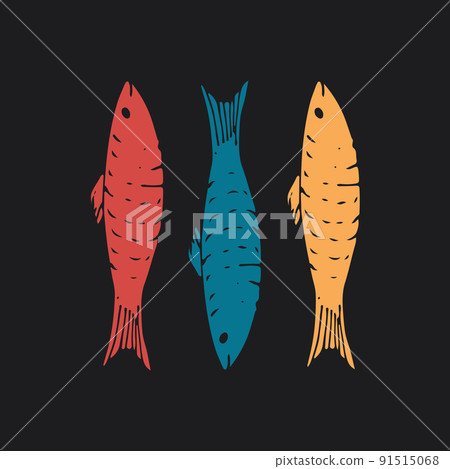 Fish set, Cartoon fish sketch doodle, Vector illustration 91515068
