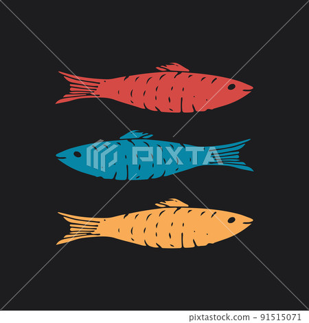 Fish set, Cartoon fish sketch doodle, Vector illustration 91515071