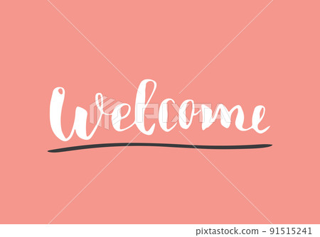 Welcome lettering handwritten sign, Hand drawn grunge calligraphic text. Vector illustration 91515241