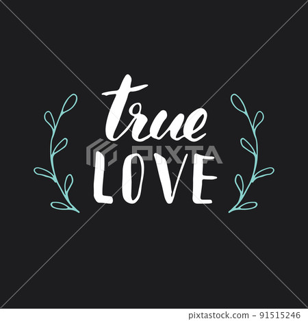 True love lettering handwritten sign, Hand drawn grunge calligraphic text. Vector illustration 91515246