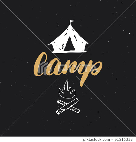 Take a hike lettering handwritten sign, Hand drawn grunge calligraphic text, outdoor hiking adventure, Vector illustration 91515332