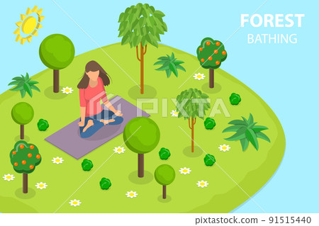 3D Isometric Flat Vector Conceptual Illustration of Forest Bathing 91515440