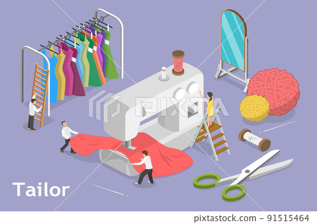 3D Isometric Flat Vector Conceptual Illustration of Tailor Textile Craft Business 3D Isometric Flat Vector Conceptual Illustration of Tailor Textile Craft Business 91515464