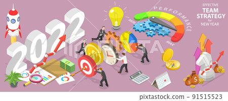 3D Isometric Flat Vector Conceptual Illustration of Effective Team Strategy for New 2022 Year 91515523