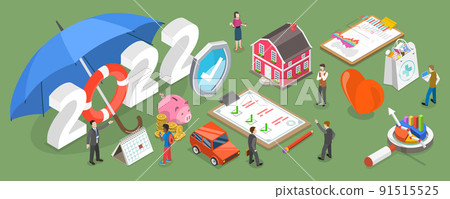 3D Isometric Flat Vector Conceptual Illustration of Insurance Resolutions for New 2022 Year 91515525