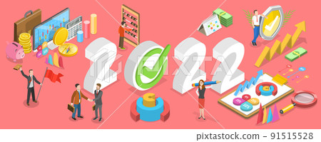 3D Isometric Flat Vector Conceptual Illustration of 2022 Financial Year 3D Isometric Flat Vector Conceptual Illustration of 2022 Financial Year 91515528