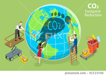 3D Isometric Flat Vector Conceptual Illustration of CO2 Footprint Reduction 3D Isometric Flat Vector Conceptual Illustration of CO2 Footprint Reduction 91515540
