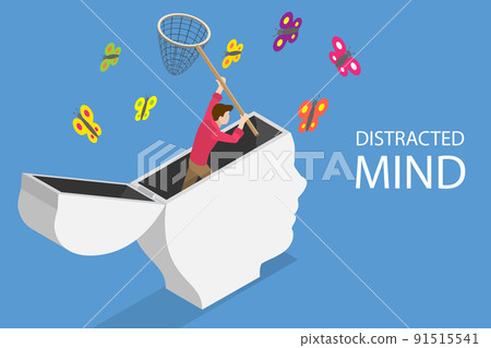 3D Isometric Flat Vector Conceptual Illustration of Distracted Mind 3D Isometric Flat Vector Conceptual Illustration of Distracted Mind 91515541