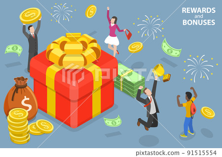 3D Isometric Flat Vector Conceptual Illustration of Rewards and Bonuses 91515554