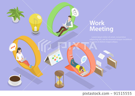3D Isometric Flat Vector Conceptual Illustration of Online Work Meeting 3D Isometric Flat Vector Conceptual Illustration of Online Work Meeting 91515555