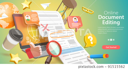 3D Vector Conceptual Illustration of Online Document Editing 91515562