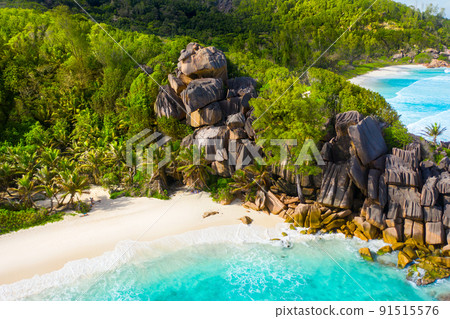 Grand Anse - one of the most beautiful beach of Seychelles. La Digue Island, Seychelles Grand Anse - one of the most beautiful beach of Seychelles. La Digue Island, Seychelles 91515576