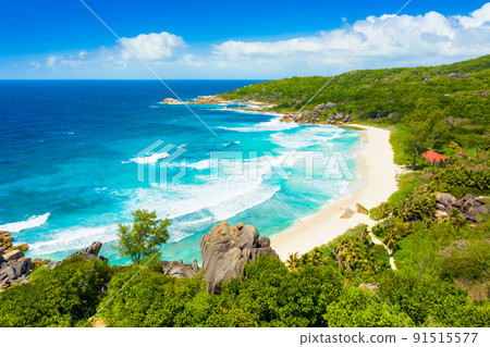 Grand Anse - one of the most beautiful beach of Seychelles. La Digue Island, Seychelles 91515577